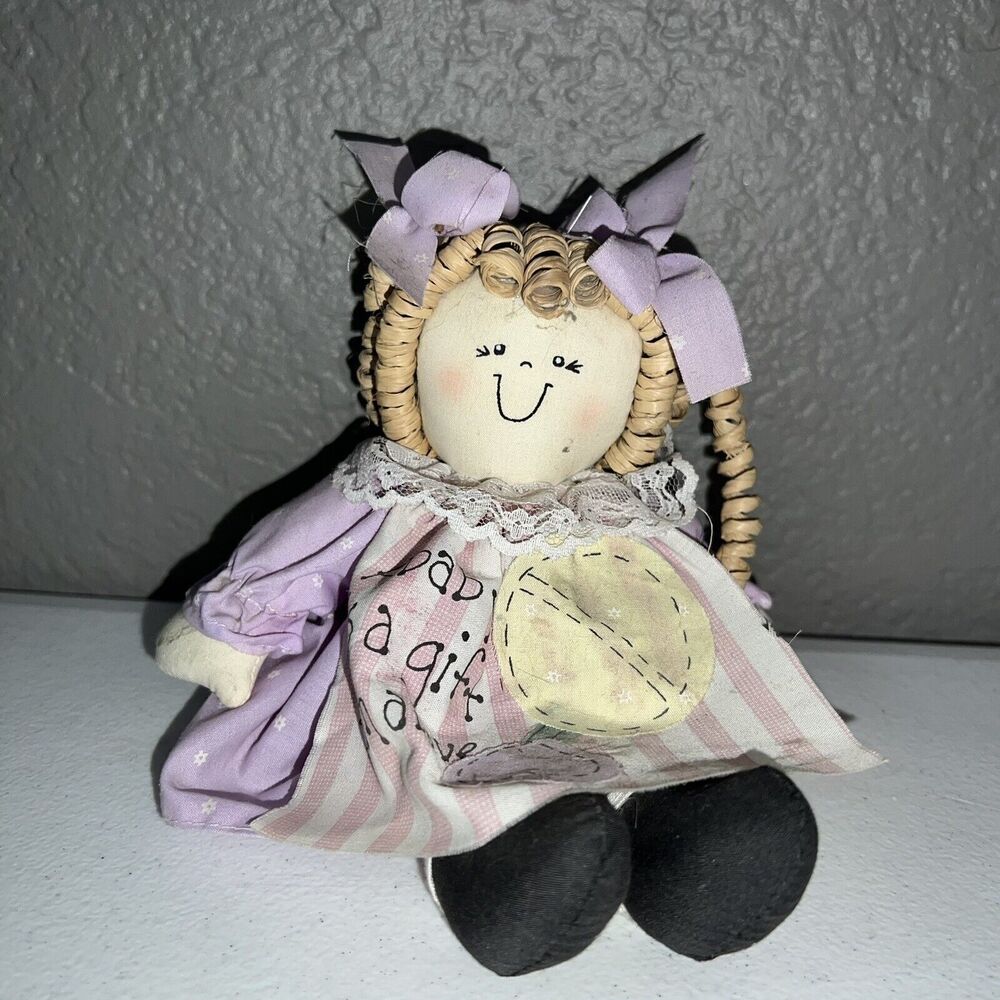 Hartin Raffia Hair Rag Doll Shelf Sitter 8" A Baby is a Gift From Above
